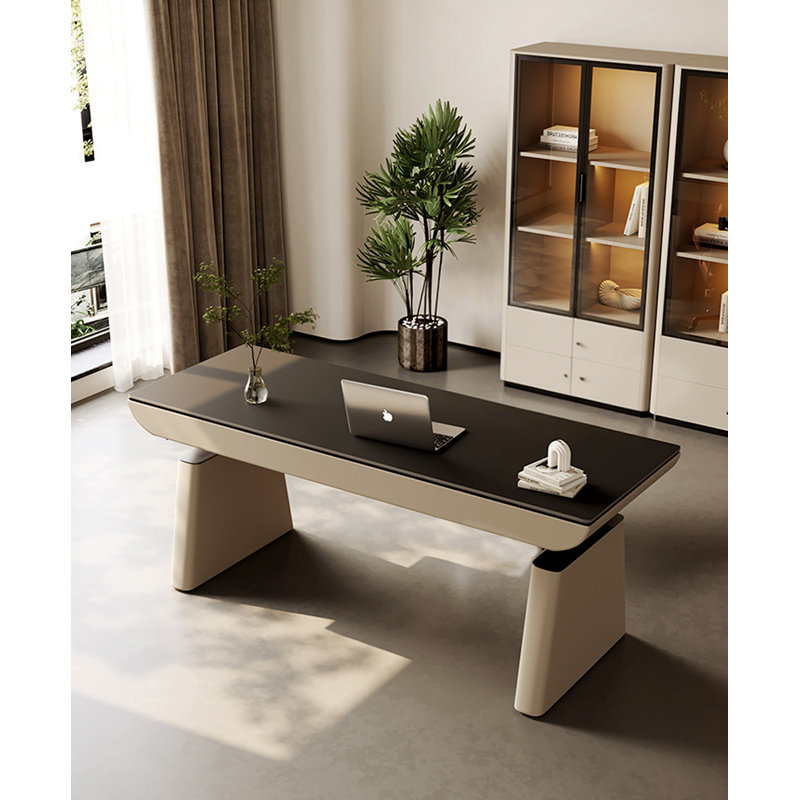 Bureau en pierre frittée à hauteur réglable, Noir, 23.62" H x 55.12" W x 27.56" D
