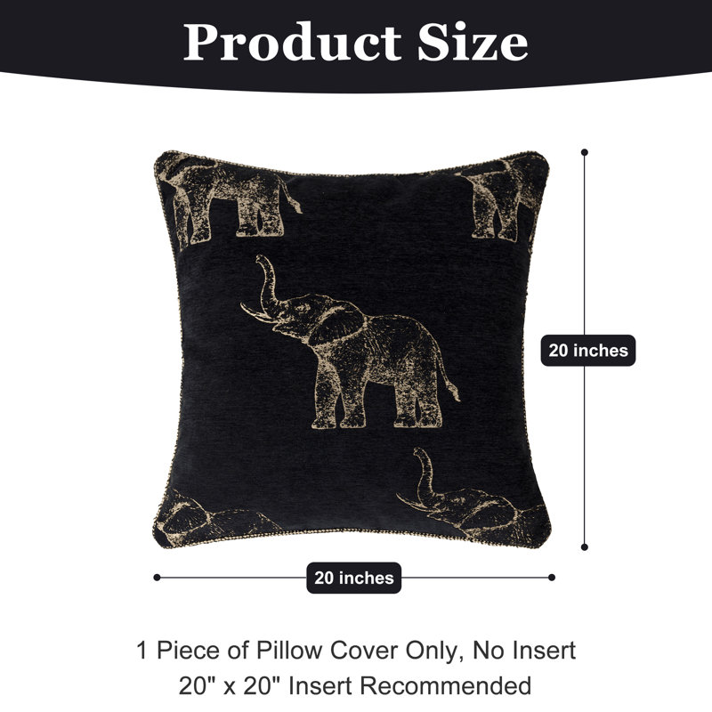 Housse de coussin en chenille 1 pièce à motif éléphant 20 po x 20 po pour canapé-lit, salon, chambre à coucher, 20"x20"