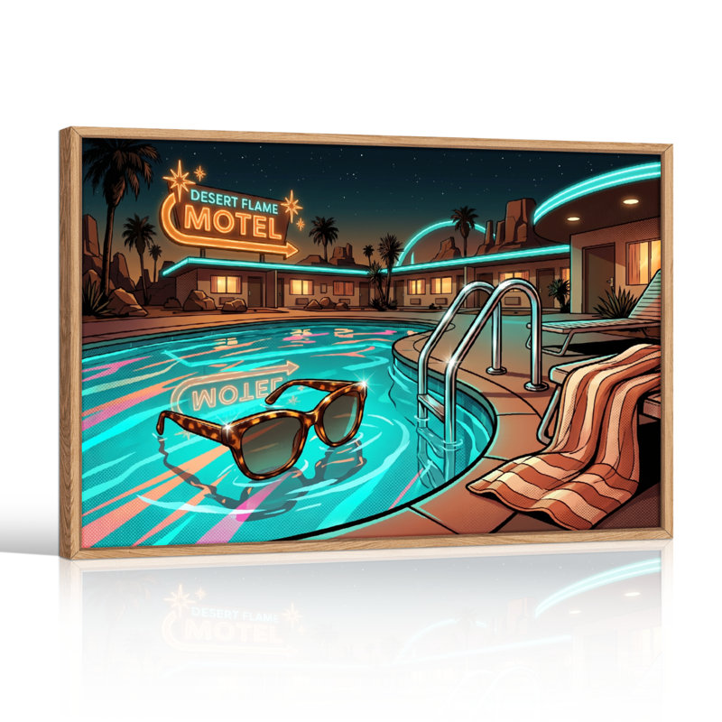 Ensemble de 1 tableau sur toile de style piscine rétro, H 32 po x l 48 po, Naturel
