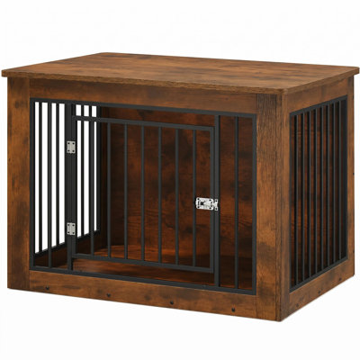 1 chenil d'intérieur en bois pour chien de 38 po, table de bout pour meubles de caisse pour chien, structure en bois et en métal résistant à la mastication - portes doubles avec verrou de sécurité - table d'appoint moderne pour chiens de taille moyenne