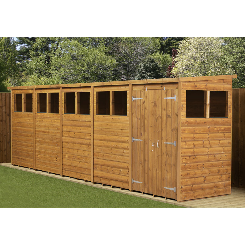 Modular Pent Garden Shed  20X4   Double Door Windows