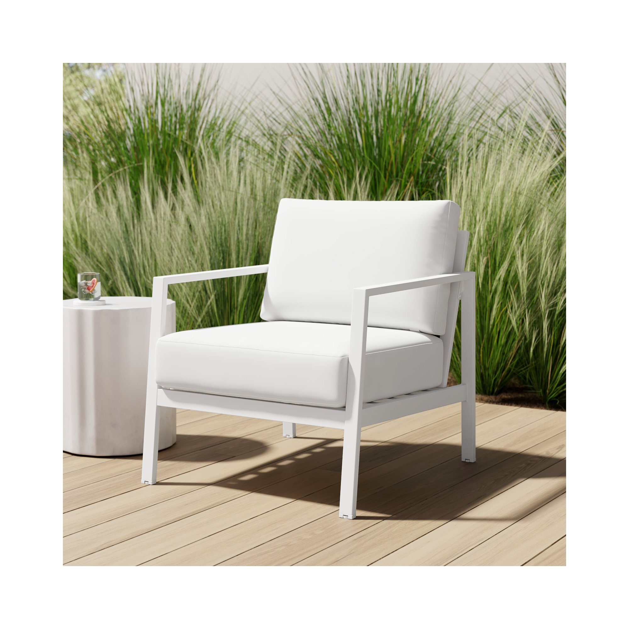 Armando Aluminum Outdoor Lounge Chair, White, Canvas White Sunbrella® Canvas
