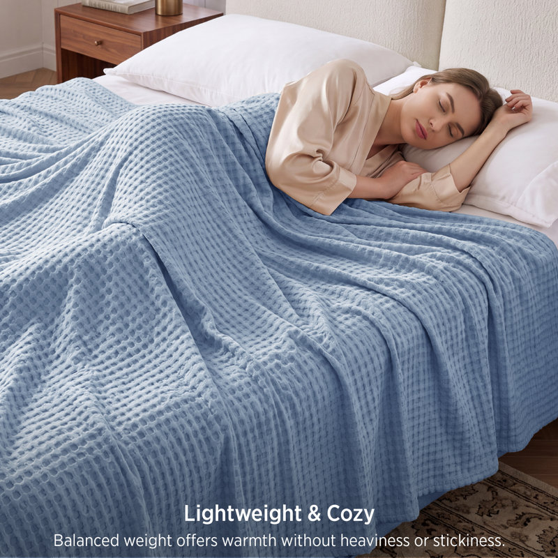 Bedsure 279gsm Cotton & Rayon from Bamboo Waffle Blanket GentleSoft™️, Faded Denim, Full