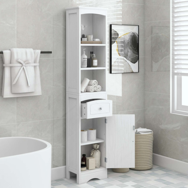 Armoire de rangement de 66,9 po de hauteur avec tiroir et tablette réglable, Blanc