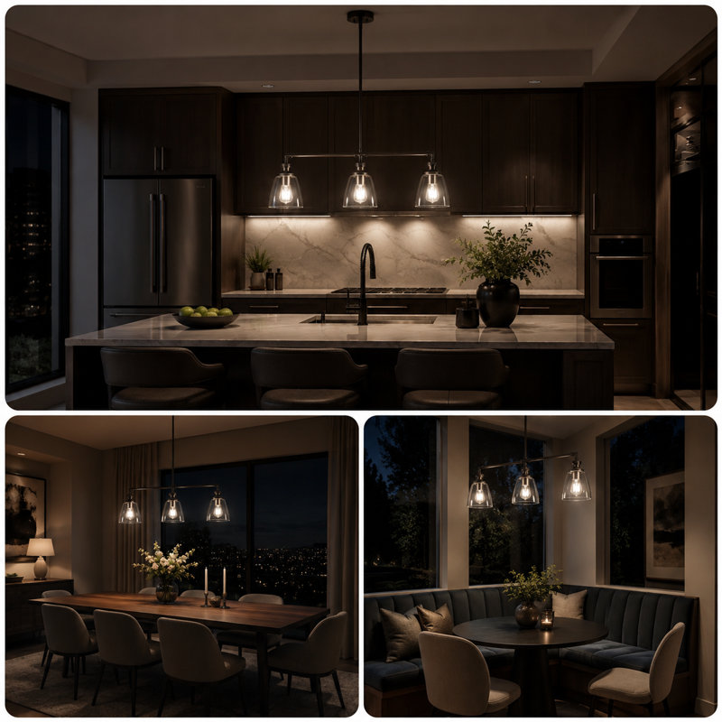 3-Lights Bell Shape Kitchen Island Pendant Lighting (BULB NOT INCLUDED)