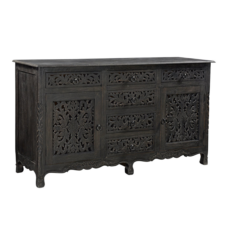 Harleen 6 Drawer 65" W Solid Wood Combo Dresser, Black