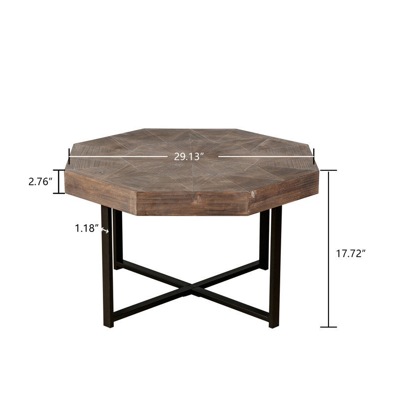 Table basse octogonale vintage en bois 30 pouces pour le salon, Brown/Black