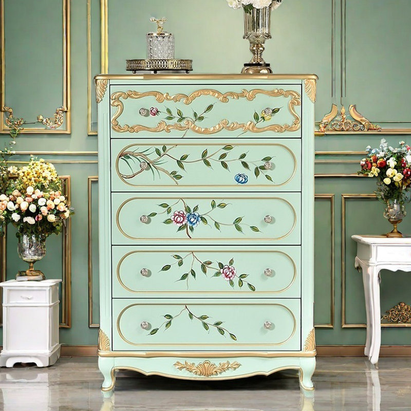 Commode décorative peinte à la main avec 5 tiroirs