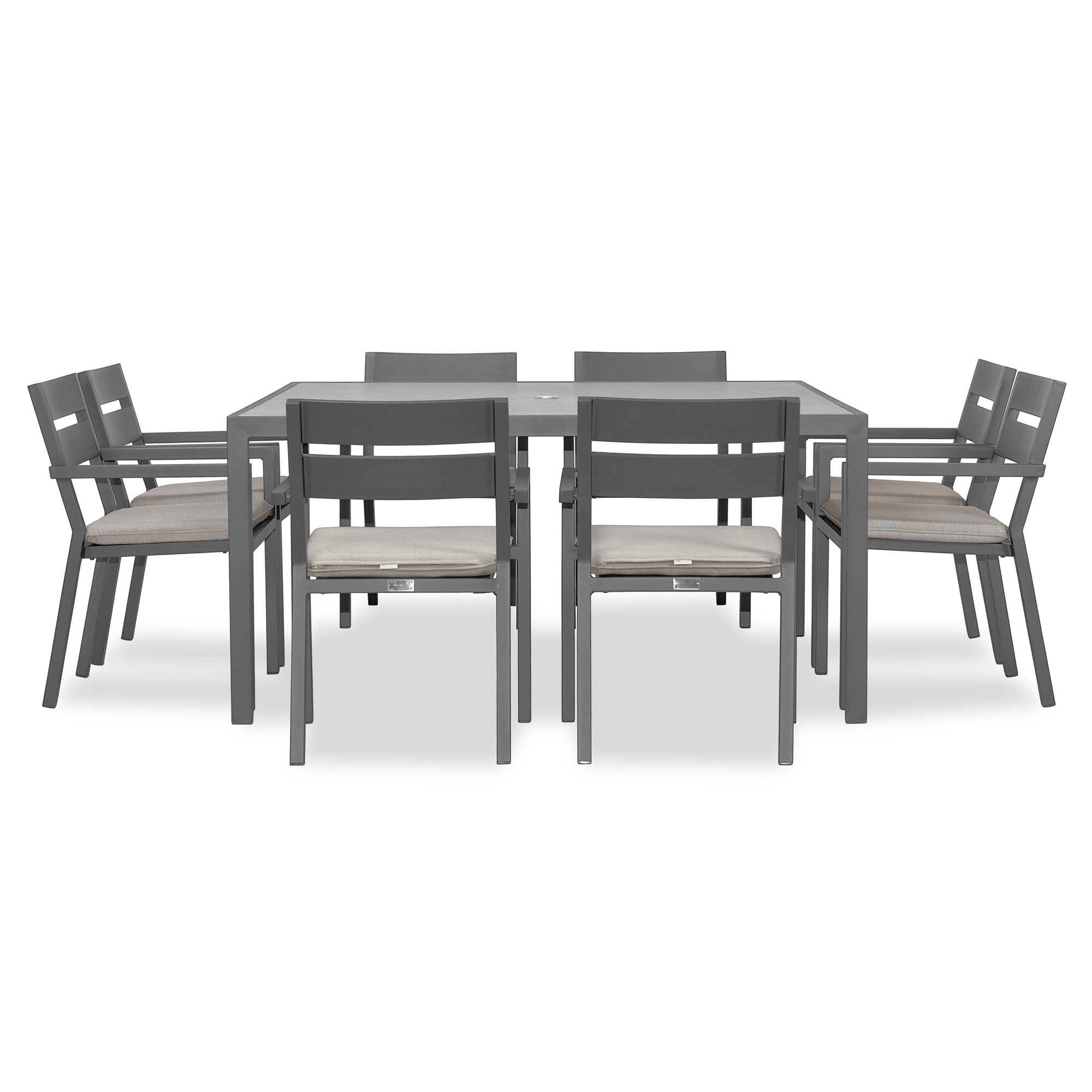 Vivant Square 8 - Person Outdoor Dining Set with Cushions, Cast Silver Sunbrella®, Slate