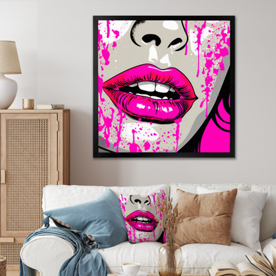 Popart sensuel, lèvres roses sur toile