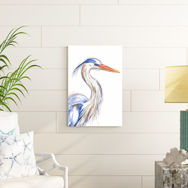 «Heron's Glance I» par Annie Warren - peinture sur toile tendue, H 30 po x l 20 po