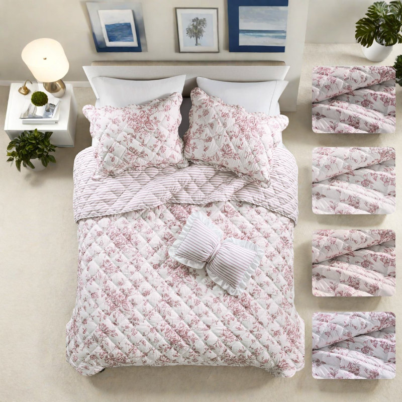 Reversible King Bedding Sets Polyester Floral Cottage Home Comfort