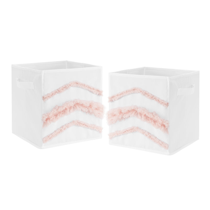 Bac de rangement en tissu Sweet Jojo Designs, Blanc / rose poudré