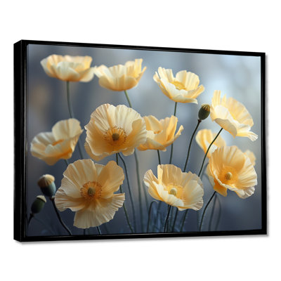 Jaune, gris, coquelicots, magie, merveille I - coquelicots, art mural