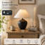 Lampe de table rustique en céramique noire avec abat-jour en lin, lampe de chevet de style campagnard avec ampoule à DEL gratuite, lampe de table de chevet confortable pour le vestibule de la chambre-1024856912