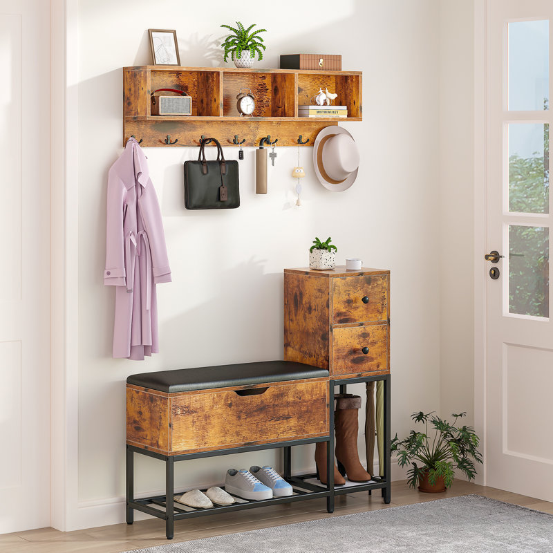 Grand arbre d'entrée 39 "avec banc et rangement pour chaussures Abi, Brun foncé