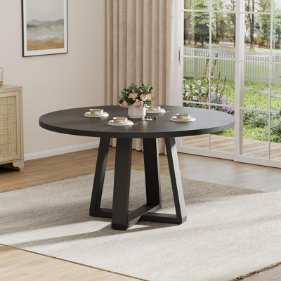 Round Dining Table for 4-6 People, 47" Dining Room Table with Wooden Cross Pedestal Base, Circle Dinner Table, Modern Kitchen Table for Living Room(Table Only)