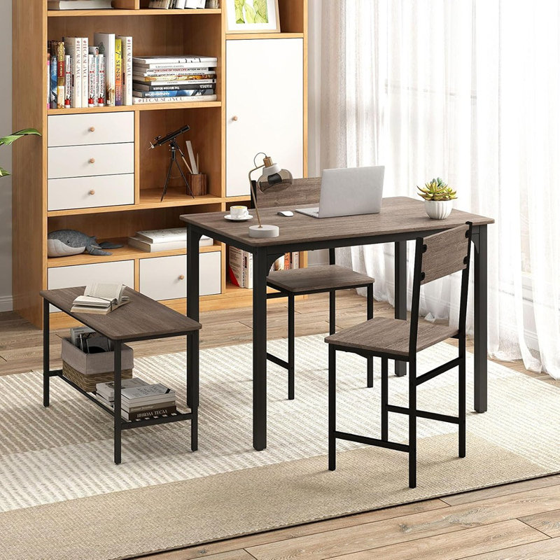 Ensemble de table de salle à manger rectangulaire pour 4 personnes, table de cuisine peu encombrante avec banc et chaises, banquette avec support de rangement, ensemble de table de salle à manger 4 pièces pour petits espaces, appartement, restaurant