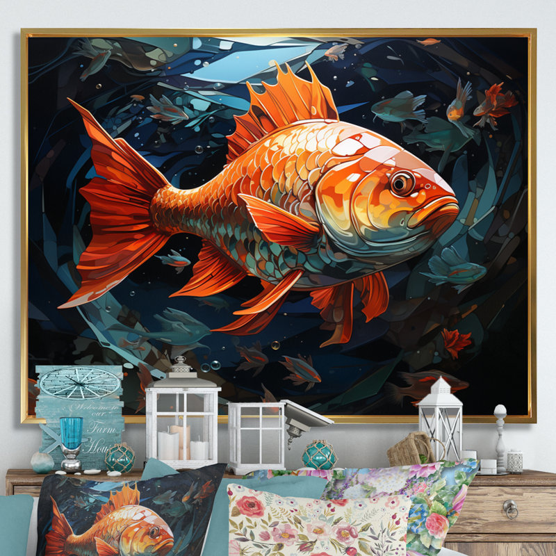 Poissons orange Atouch II - impression, H 24 po x l 32 po x P 1 po, Cadre flottant doré