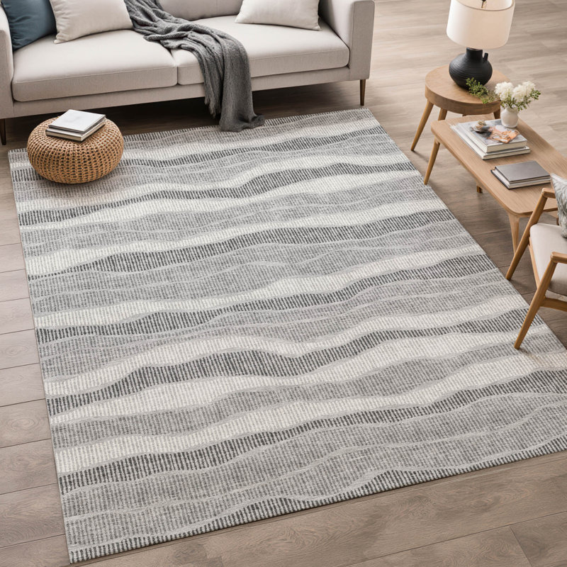Machine Washable Indoor/Outdoor Chantille ACN2849 Stripes Rug, 3' x 5', Pewter
