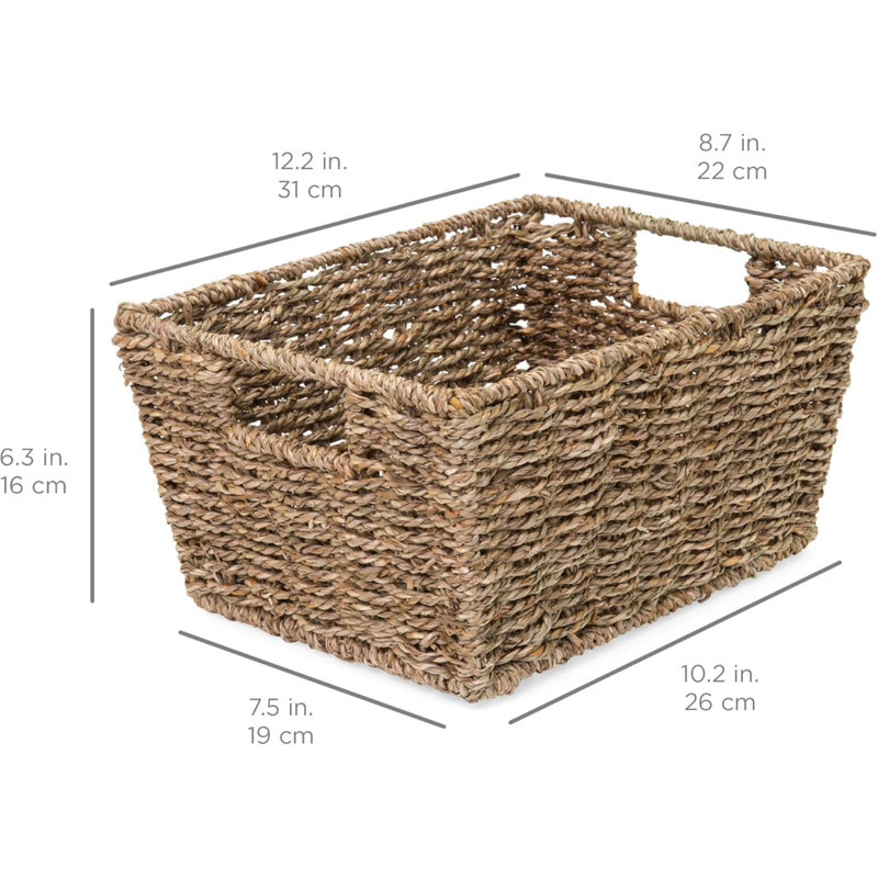 Rustic Set Of 4 Multipurpose Stackable Seagrass Storage Basket, Handwoven Laundry Organizer Totes For Bedroom And Living Room, Shelves, Pantry W/Insert Handles