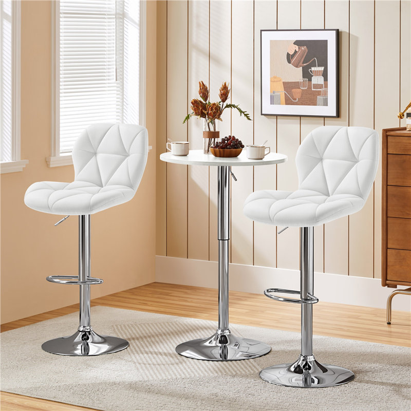 Adjustable Modern PU Leather Swivel Bar Stools with Backrest, White