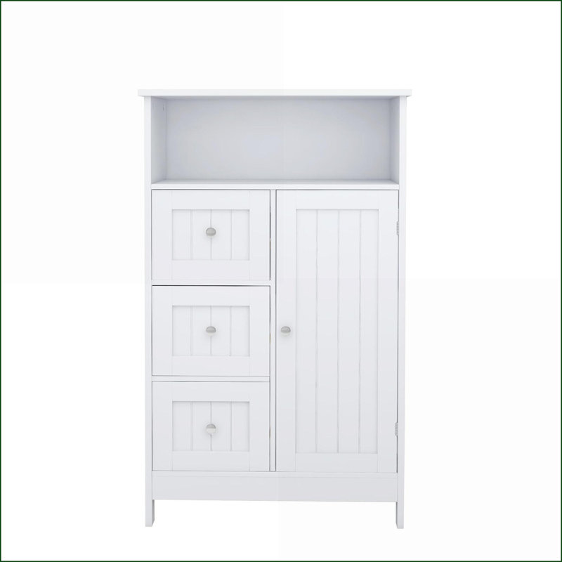 Armoires à 3 tiroirs Rangement debout 1 porte pour salle de bain, blanc cassé moderne | Panneau de fibres à densité moyenne | Moderne