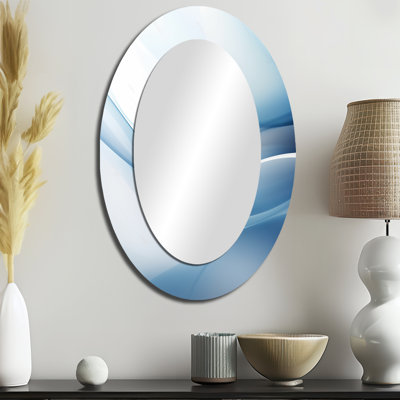 Bleu et blanc abstrait fractal Fusion I - miroir mural ovale bleu