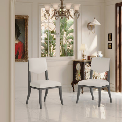 Ensemble de 2 chaises de salle à manger rembourrées à finition chêne gris - Élégantes chaises d'appoint traditionnelles en tissu avec lignes courbes