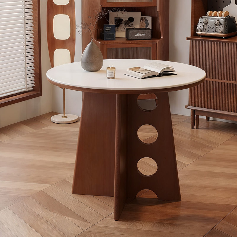 Table de salle à manger blanche et noyer, H 29,53 po x L 35,43 po x l 35,43 po