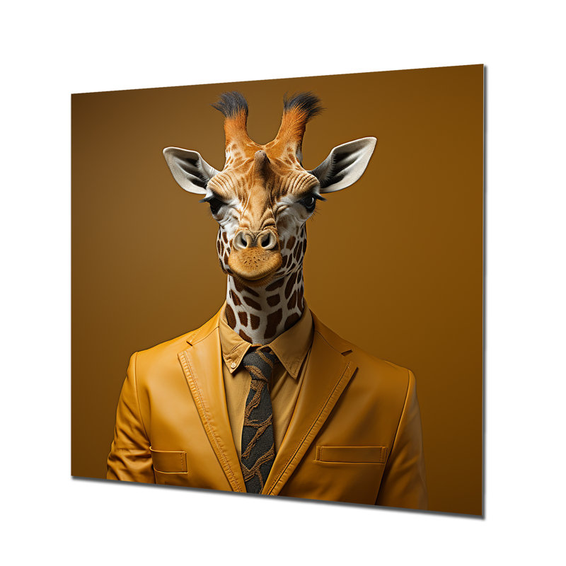 Jaune et brun habillé de mode girafe - girafe, art mural en métal, H 29 po x l 29 po x P 1,5 po
