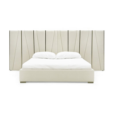 Nixa - Lit moderne en velours beige