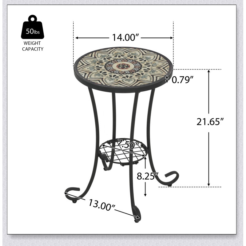 Patio Side Table with Shelf,Brown+Black