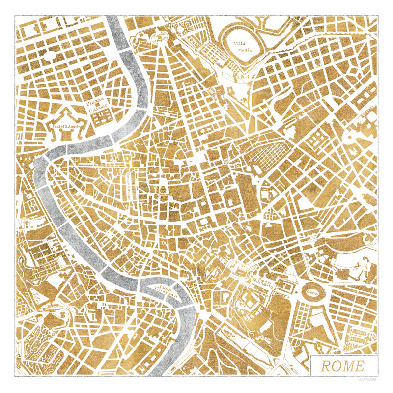 Carte de Rome dorée, H 20 po x l 20 po