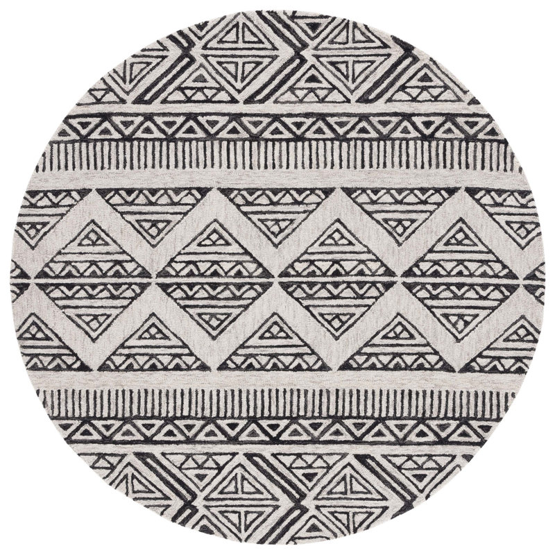 Armanii Metro Hand Tufted Wool And Cotton With Latex Geometric Rug, Round 6'