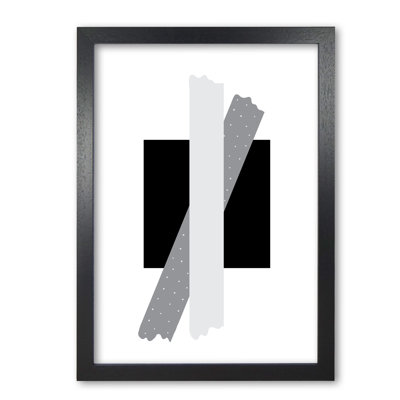 Black Square With Grey Bow Abstract - Single Picture Frame Print