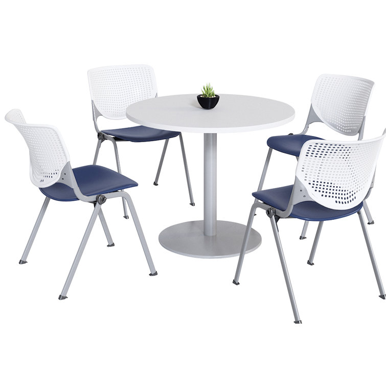 Mode Round Breakroom Table Set With 4 Kool Stacking Chairs