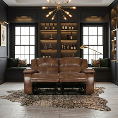 Brown Leather Reclining Loveseat Luxury Comfort Upholstered Modern Living Room Furniture 1pc 2-Seater Recliner Sofa