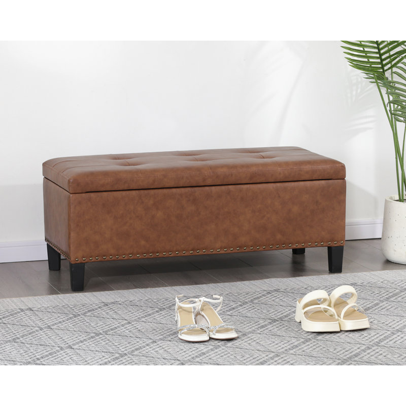 42” Tufted Rectangle Storage Ottoman Bench with Nailhead Trim