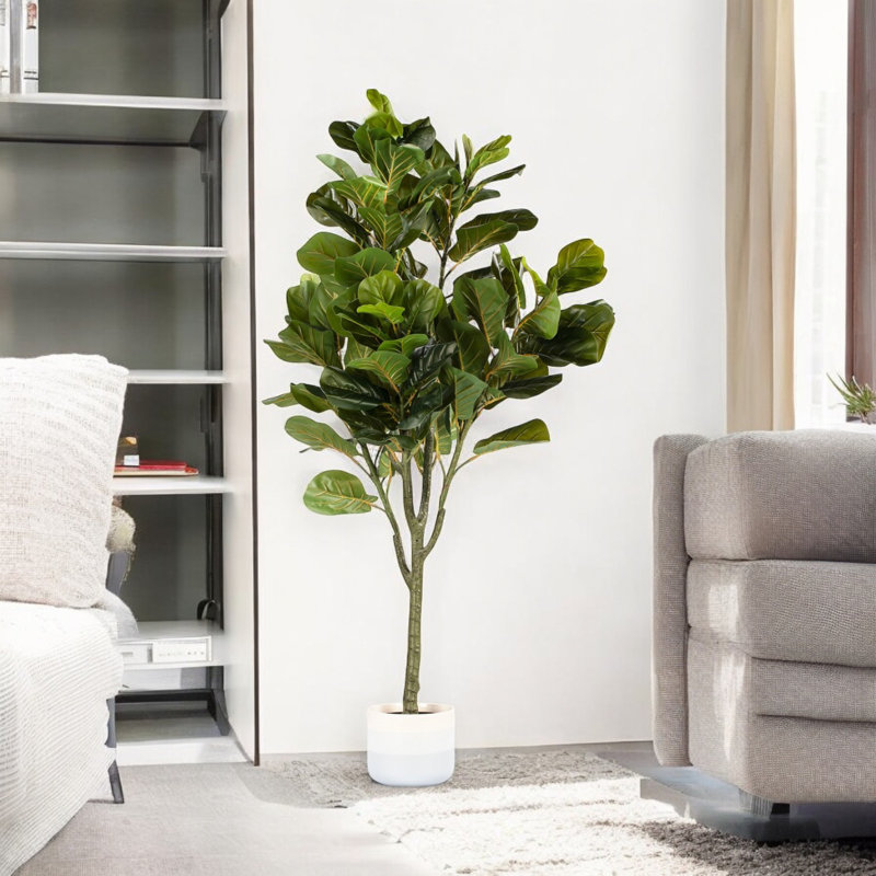 Artificial Fiddle Leaf Fig Tree In Plastic Nursery Pot, 48" H x 24" W x 24" D