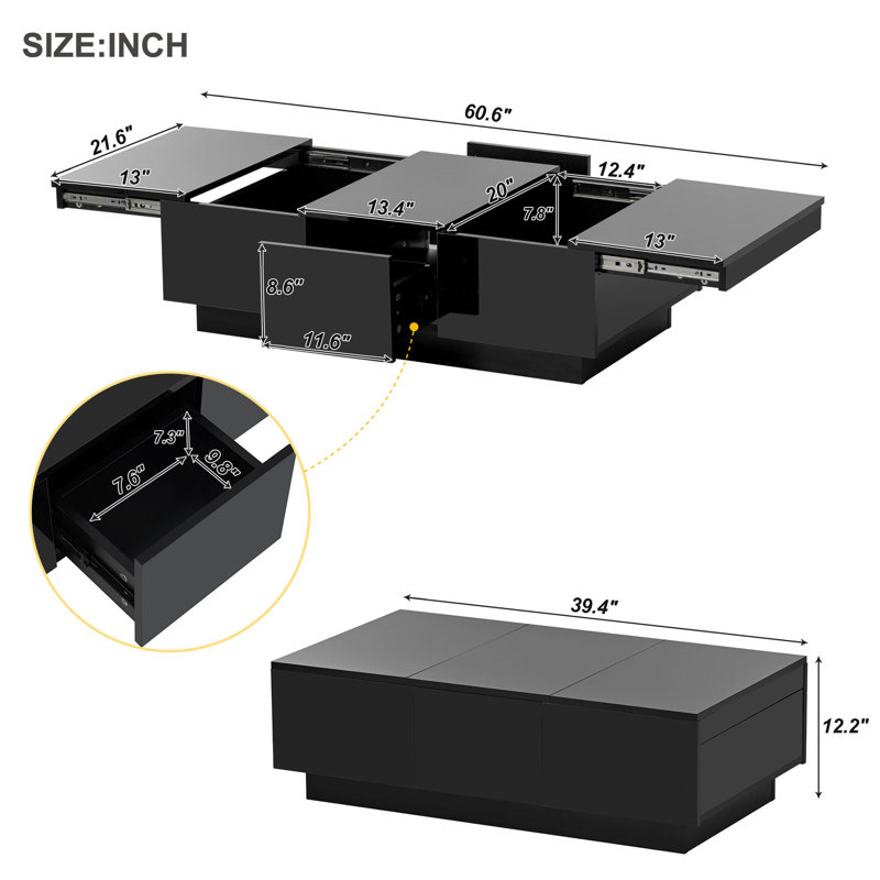 Table basse extensible avec rangement coulissant Roomfitters, Noir