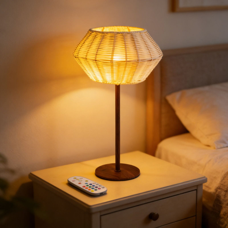 15.75’’H Vintage Woven Rattan Table Lamp with Long-lasting Rechargeable Bulb