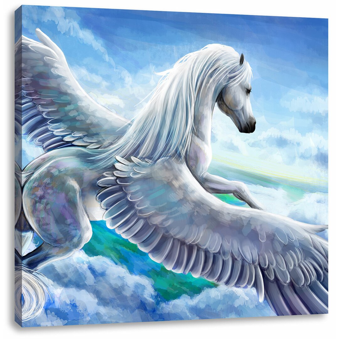 Leinwandbild Pegasus fliegt über den Wolken