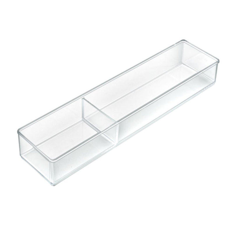 Clear Acrylic Two Compartment Slim Rectangle Cosmetic Organizer, 2-Pack