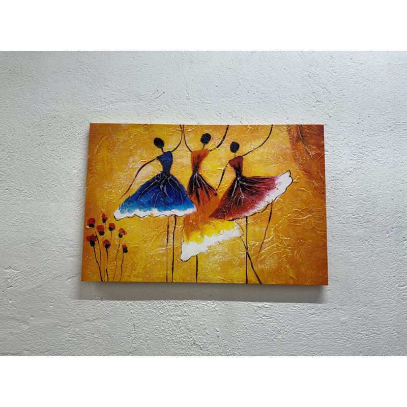 Toile imprimée: Art d'une femme africaine en jaune éclatant, toiles encadrées noires 1P, H: 47,3 po x l: 82,7 po