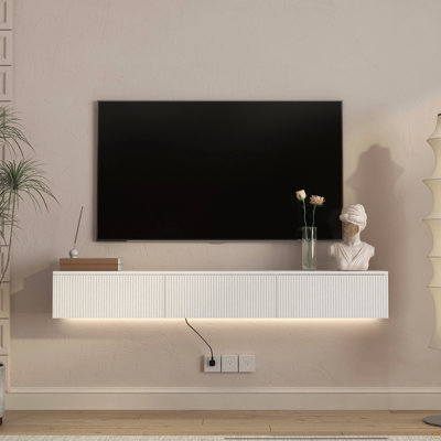 Floating TV Stand Wall Mounted With 16 Colour Leds,65" Modern TV Stand, Floating TV Cabinet Entertainment Centre