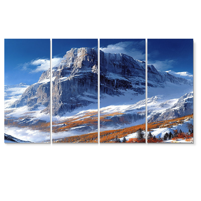 Décoration murale enneigée «Snowy Mountain Top - Winter Mountains», 4 pièces, H 32 po x l 64 po