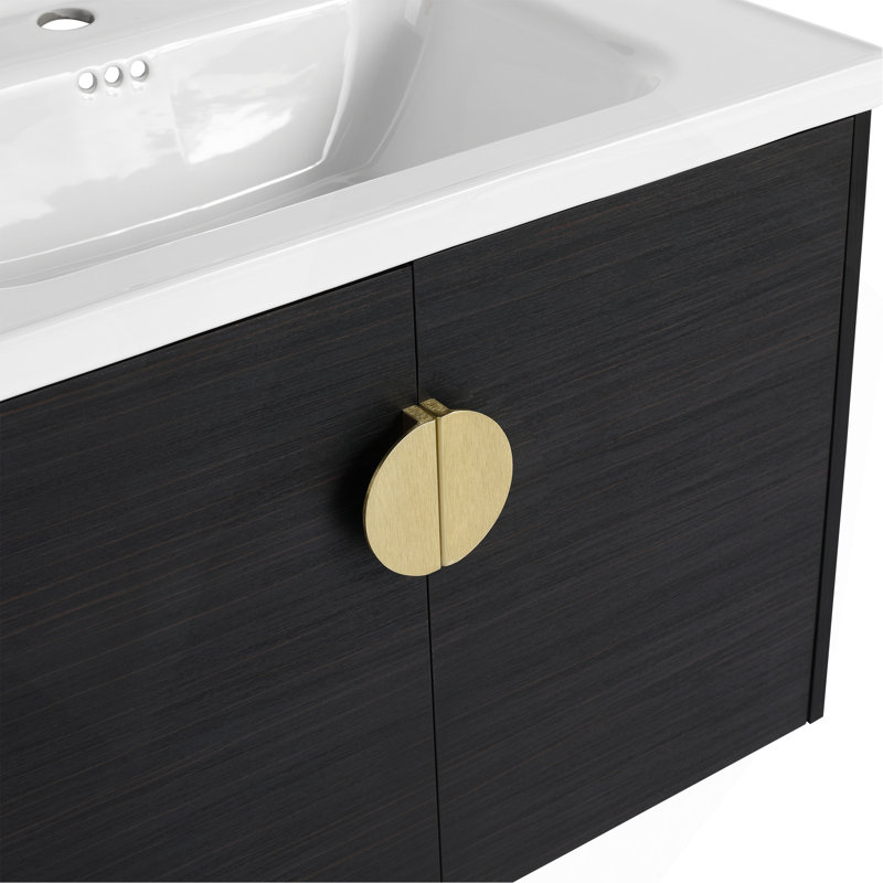 Meuble-lavabo à fermeture en douceur 28 po avec lavabo, pour petite salle de bain, Noir châtaignier