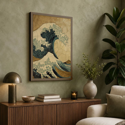 Great Wave in Blue Japandi - Wrapped Canvas