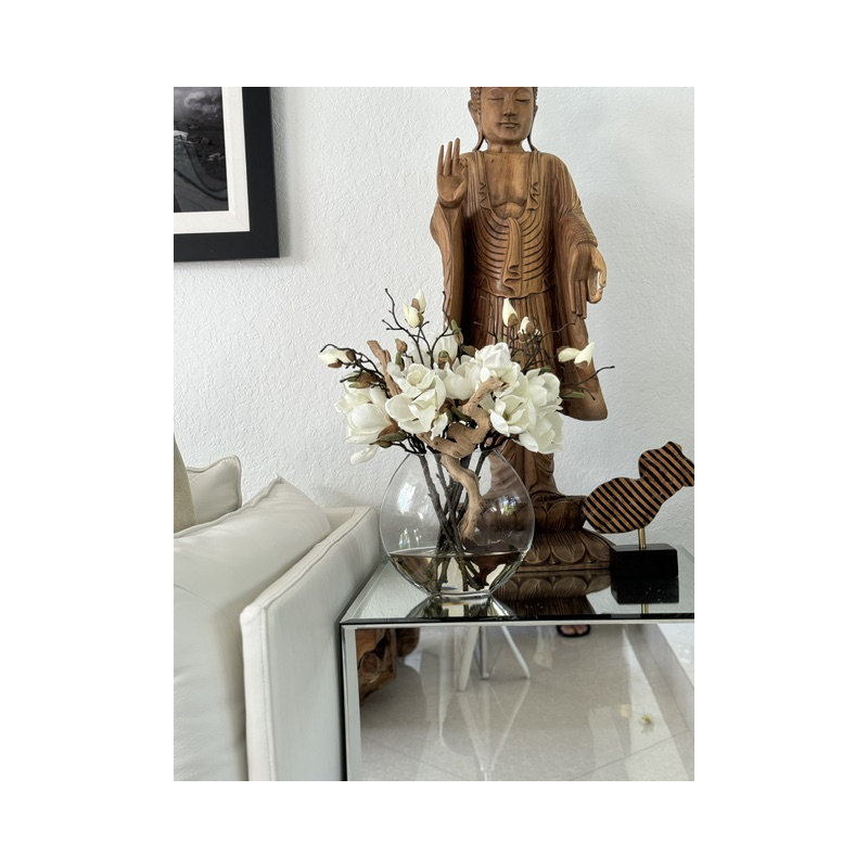 10" Moon Vase With White Magnolias	, White